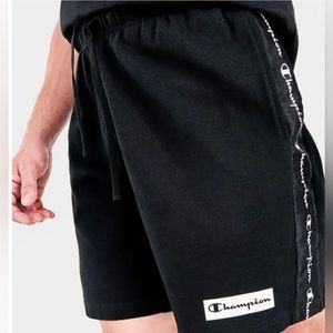 NWT Men’s Size Medium Champion Drawstring Striped Logo Print Jersey Shorts Black